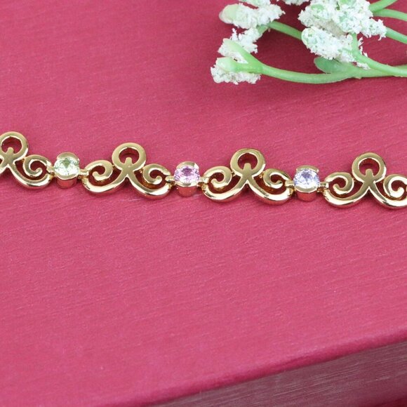 Elegant Rose Gold Bracelet with Multicolor Stones, XPBL0690 - Picture 10 of 12